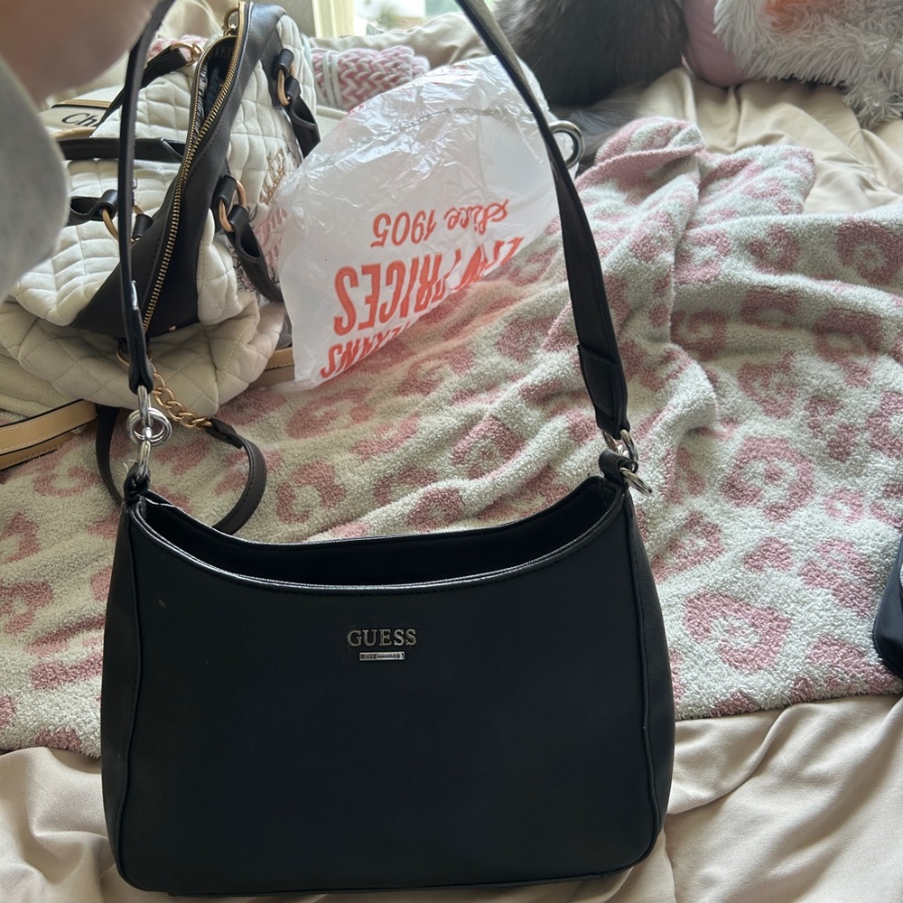 Guess Black Shoulder Bag with Textured Design